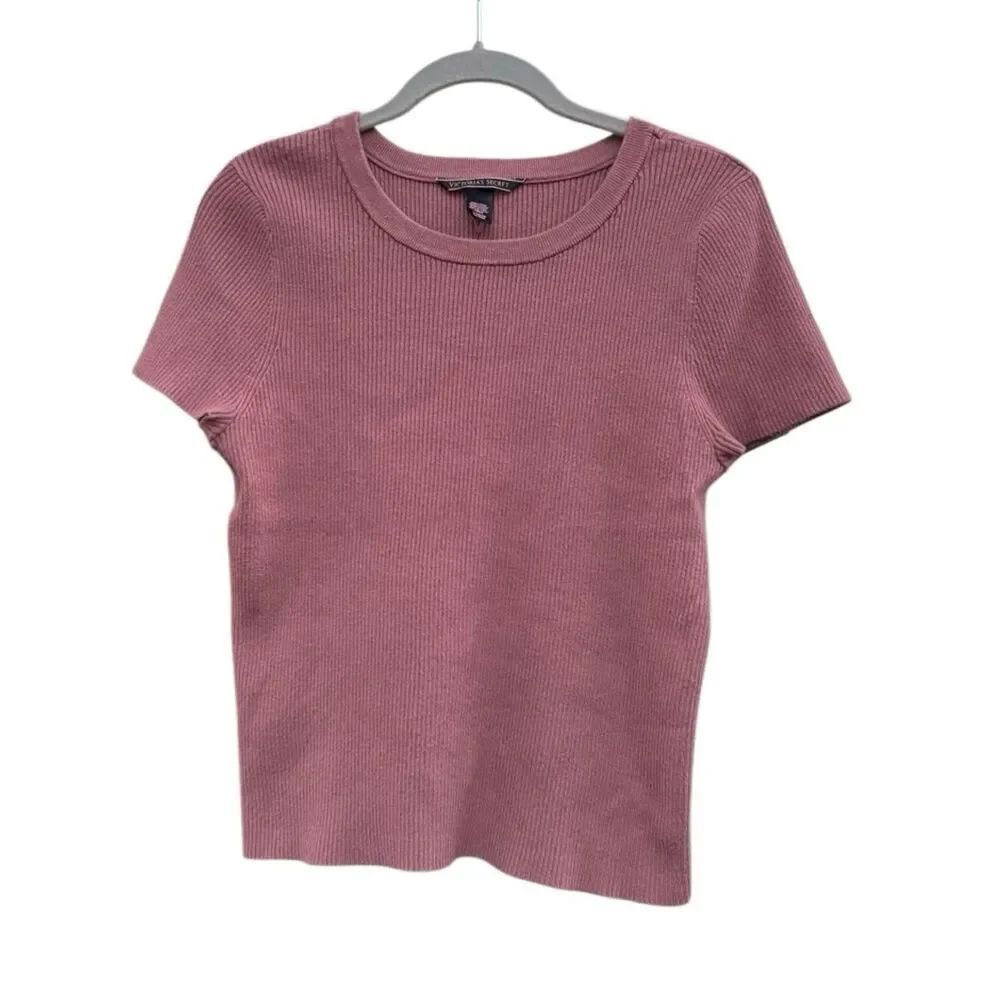 Victoria's Secret Women's Ribbed Short-Sleeve Top in Rose Pink Size XL